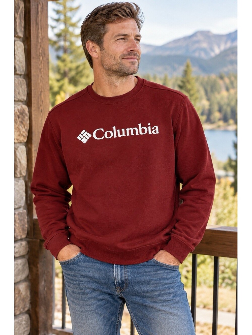 Columbia Men’s L Trek Crew Sweatshirt Burgundy Cotton Fleece Pullover AM0954